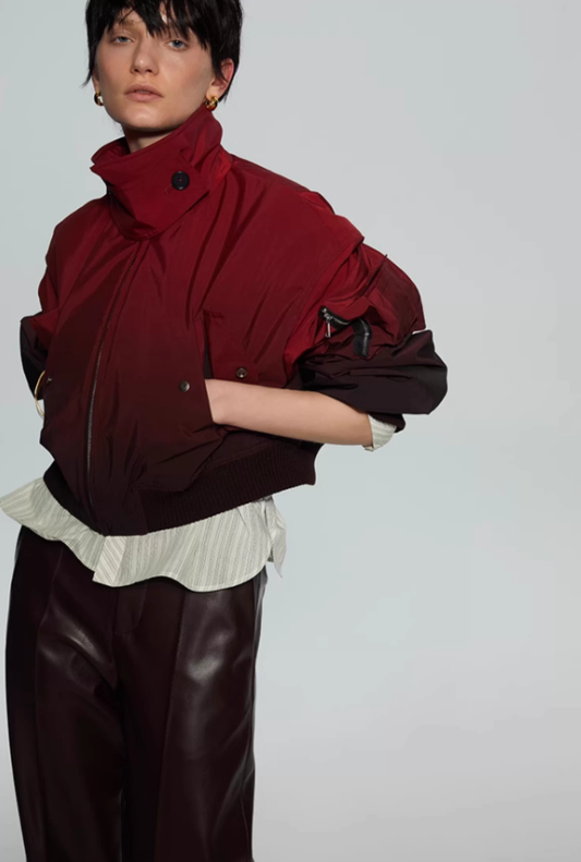 Crimson Fade – Gradient Bomber Jacket