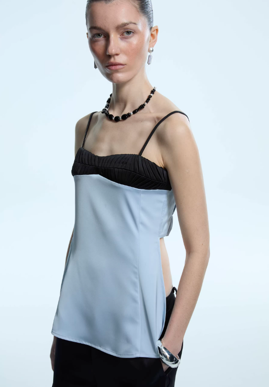 Ocean Pleat – Tuck-Detail Strap Tank Top