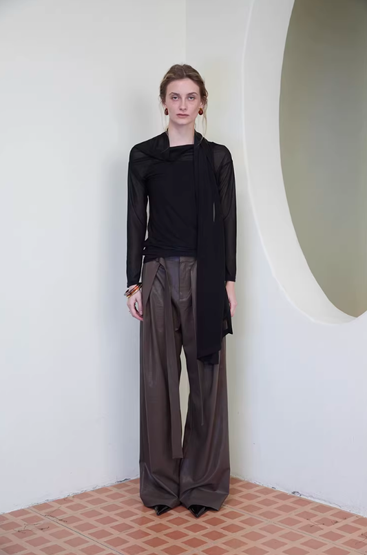 Obsidian Veil – Sheer Ribbon Long-Sleeve Tee