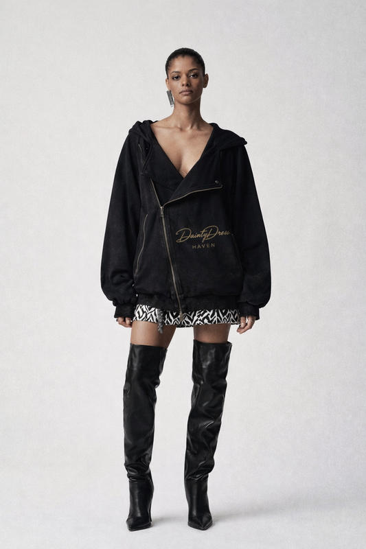 Edgewash – Diagonal Zip Vintage Hoodie Jacket