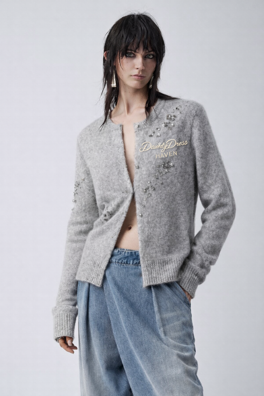 Pearl Ember – Beaded Shoulder Wool Cardigan