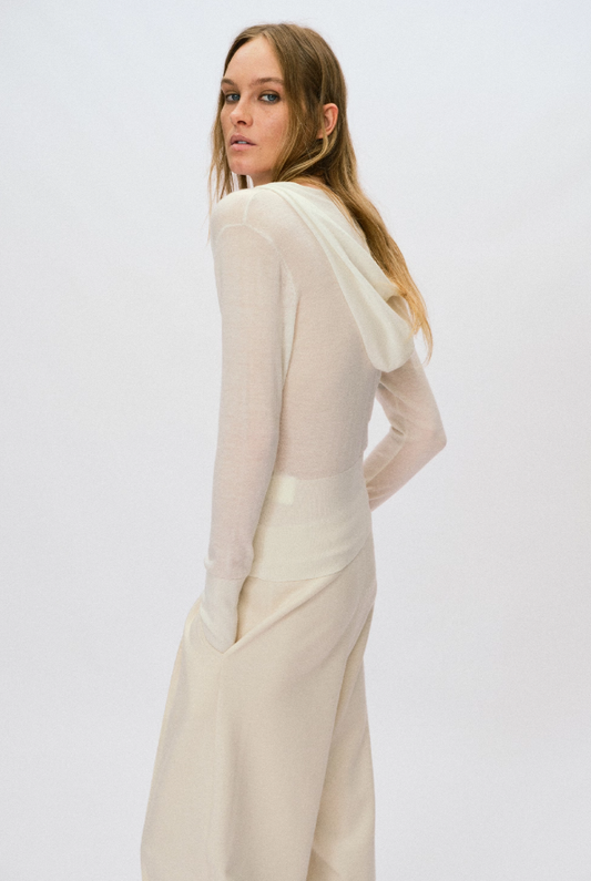 Cloud Fold – Ruched Hooded Knit Top