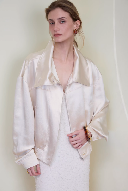Ivory Luster – Textured Satin Cropped Jacket