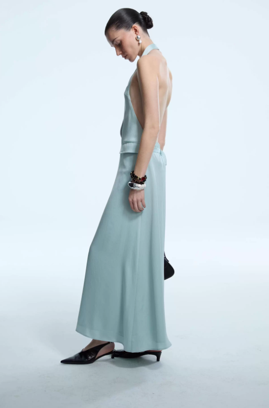 Blue Siren – Halter Deep-V Maxi Dress