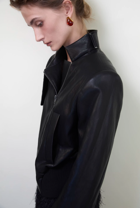 Midnight Shape – Sculpted Leather Crop Jacket