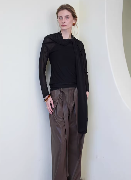 Obsidian Veil – Sheer Ribbon Long-Sleeve Tee