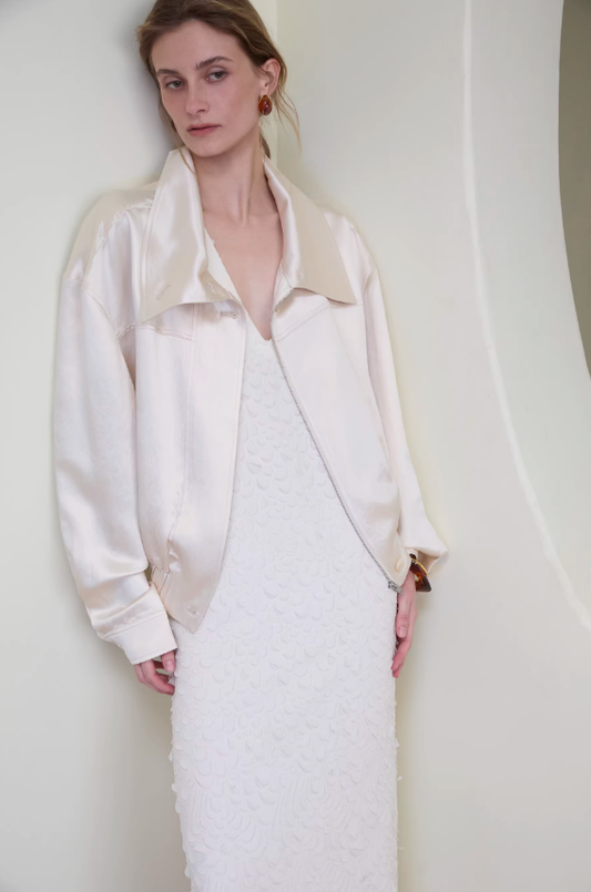 Ivory Luster – Textured Satin Cropped Jacket