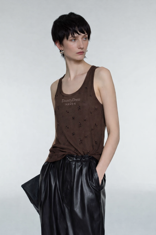 Amber Gleam – Beaded U-Neck Camisole Top