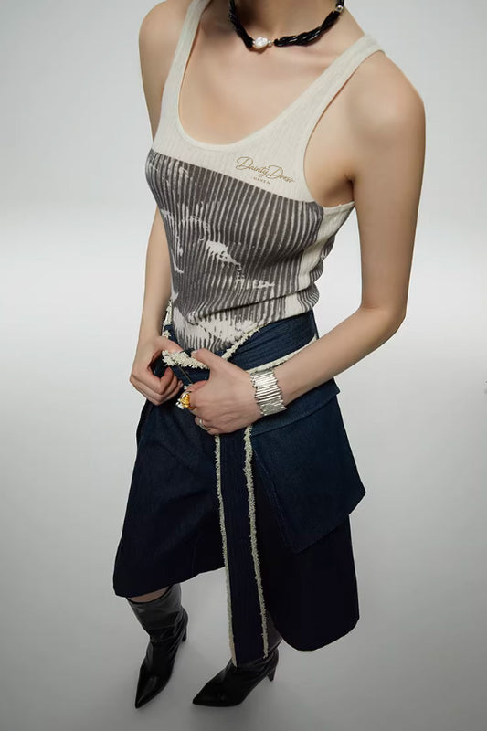 Azure Fringe – Belted Denim Culotte Shorts